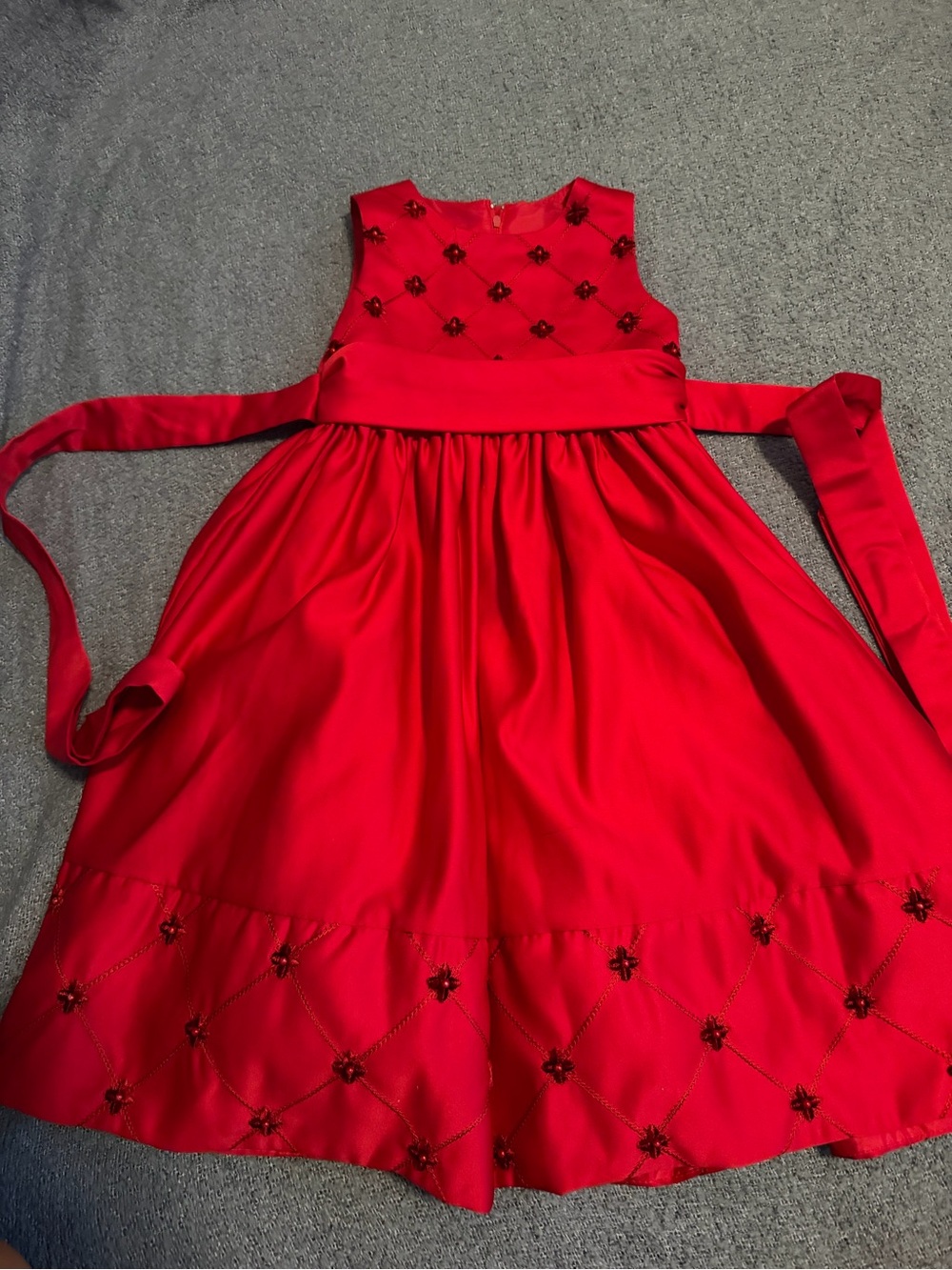 Cinderella Red Satin Flower-Embellished Holiday Dress
